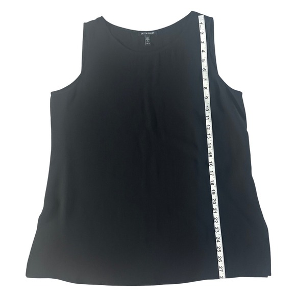Eileen Fisher Silk Georgette Crepe Ballet Neck Tank Easy Fit Long Length Black M - Picture 6 of 10